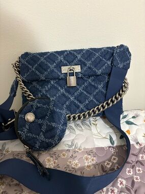 Kurt Geiger Quilted Navy Denim Crossbody with Detachable Coin Pouch